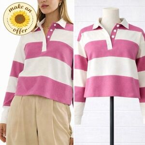 Marine Layer. Preppy Pink Stripe Rugby Pullover Crop Polo. Women XL.
NWOT.